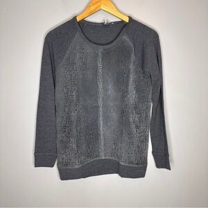 Ecru textured suede long sleeve scoop neck that